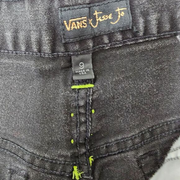 Vans Jesse Jo Black Distressed Raw Hem High Waist Short Lime-Green Side Stitch 9 - Picture 2 of 10